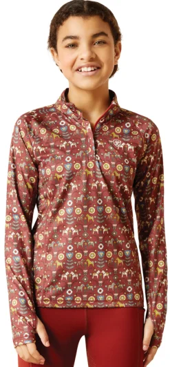 Best ARIAT-APPAREL Ariat® Kids’ Lowell Quarter-Zip Print Base Layer 2.0 Red Ochre Dala Horse