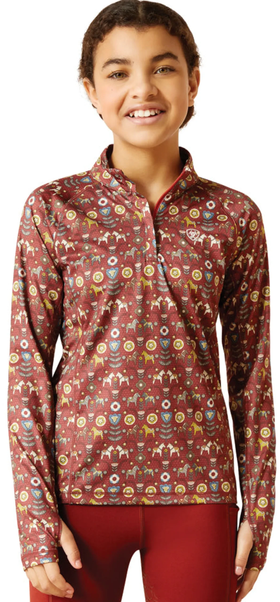 Best ARIAT-APPAREL Ariat® Kids’ Lowell Quarter-Zip Print Base Layer 2.0 Red Ochre Dala Horse