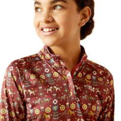 Best ARIAT-APPAREL Ariat® Kids’ Lowell Quarter-Zip Print Base Layer 2.0 Red Ochre Dala Horse
