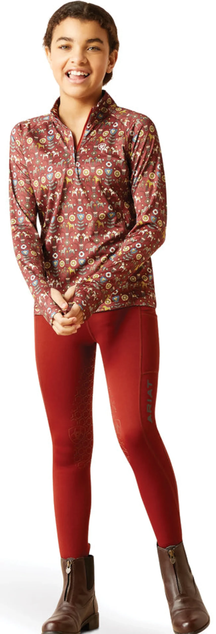 Best ARIAT-APPAREL Ariat® Kids’ Lowell Quarter-Zip Print Base Layer 2.0 Red Ochre Dala Horse