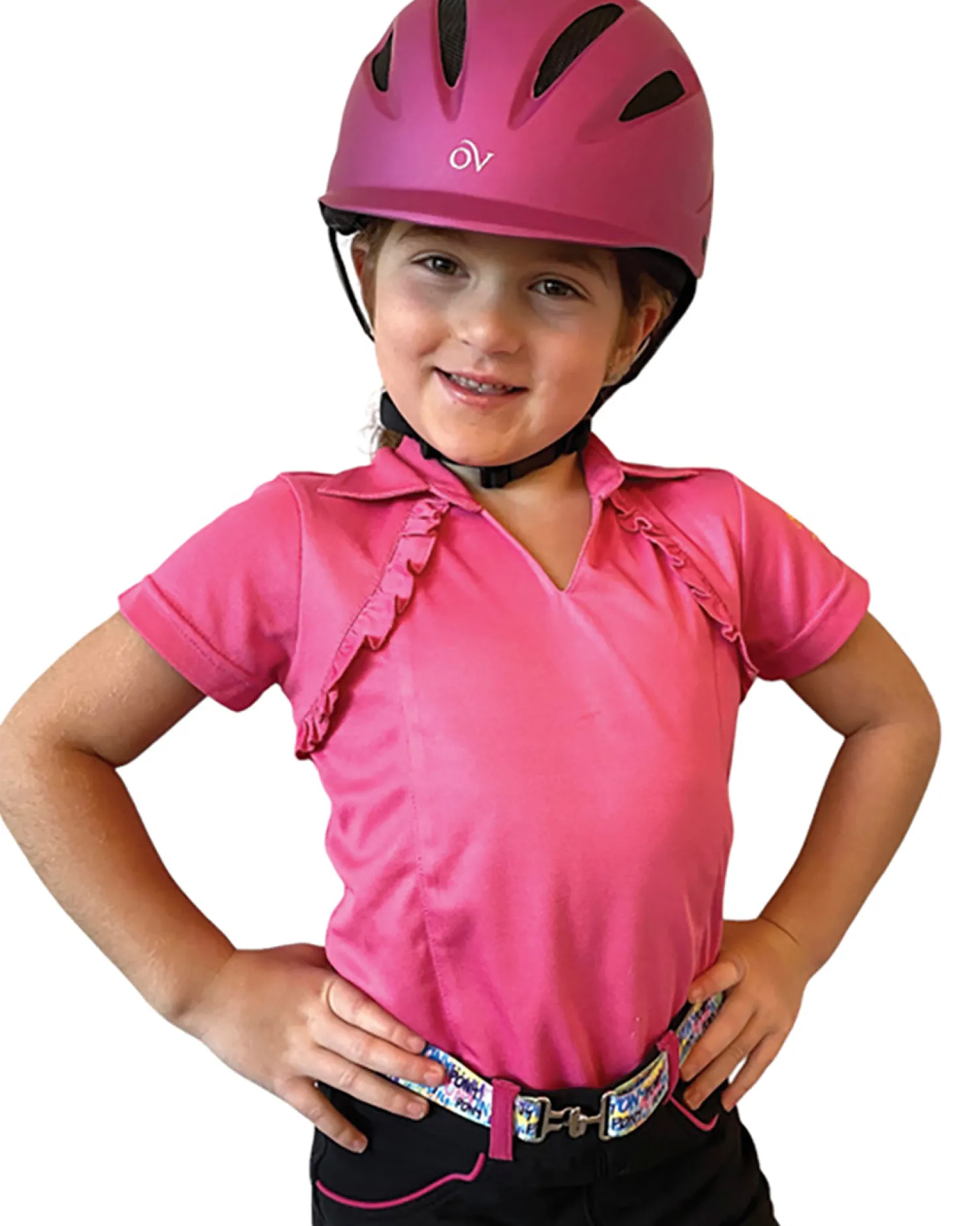 Best BELLE AND BOW EQSTRN Belle & Bow Children’s Ruffle Short Sleeve Polo Shirt Pink