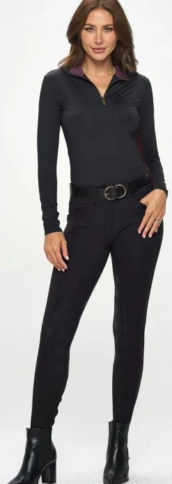 Discount DANCING EQUESTRIAN Ladies’ Signature Mesh Long Sleeve Shirt Black/Merlot