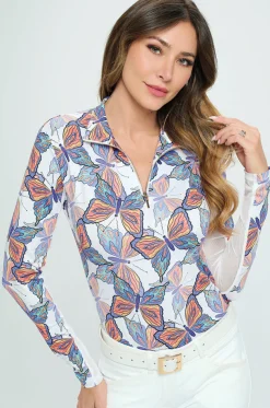 Clearance DANCING EQUESTRIAN Spring Butterfly Long Sleeve Shirt White