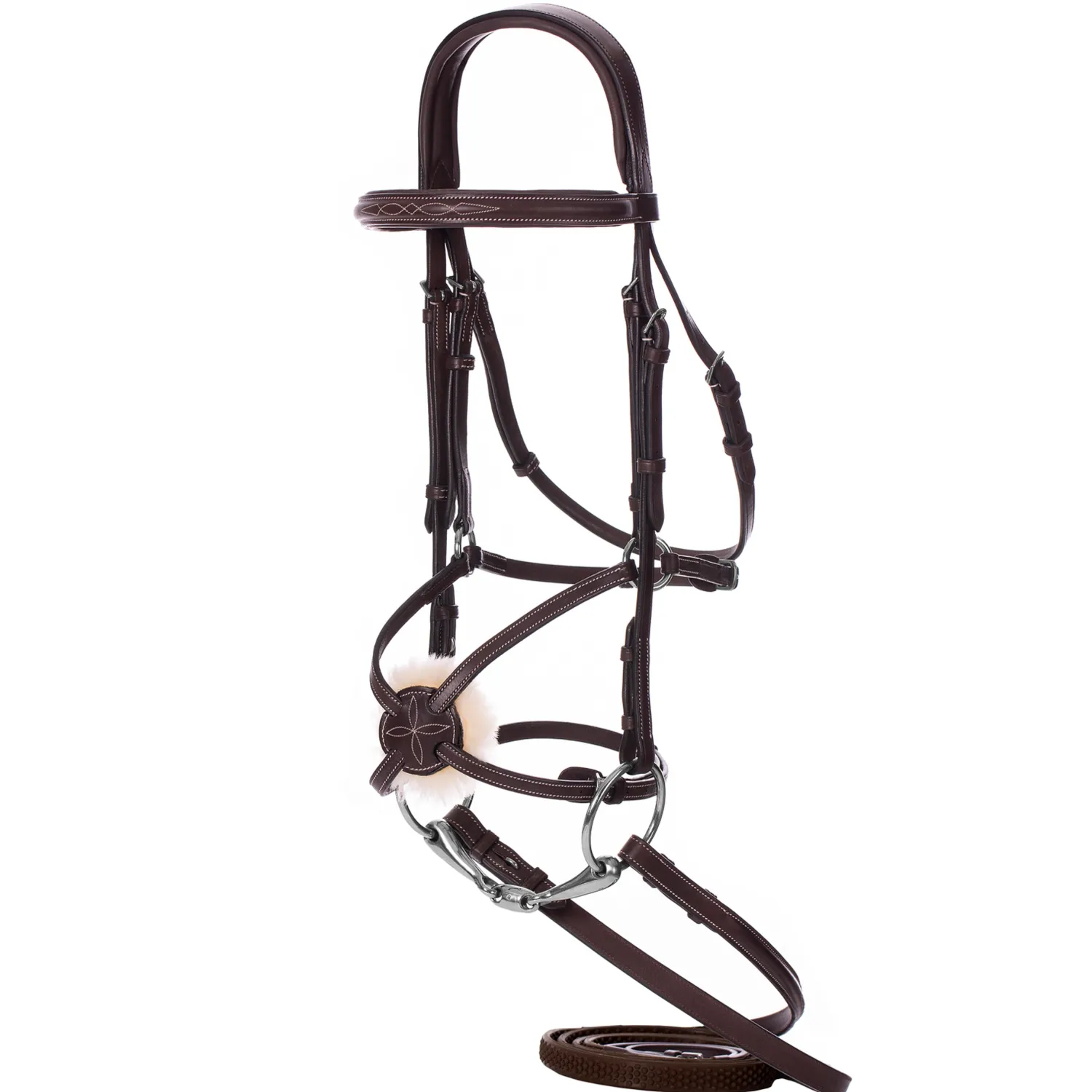 New EQUINAVIA Valkyrie Fancy-Stitched Figure-8 Bridle & Reins Chocolate Brown