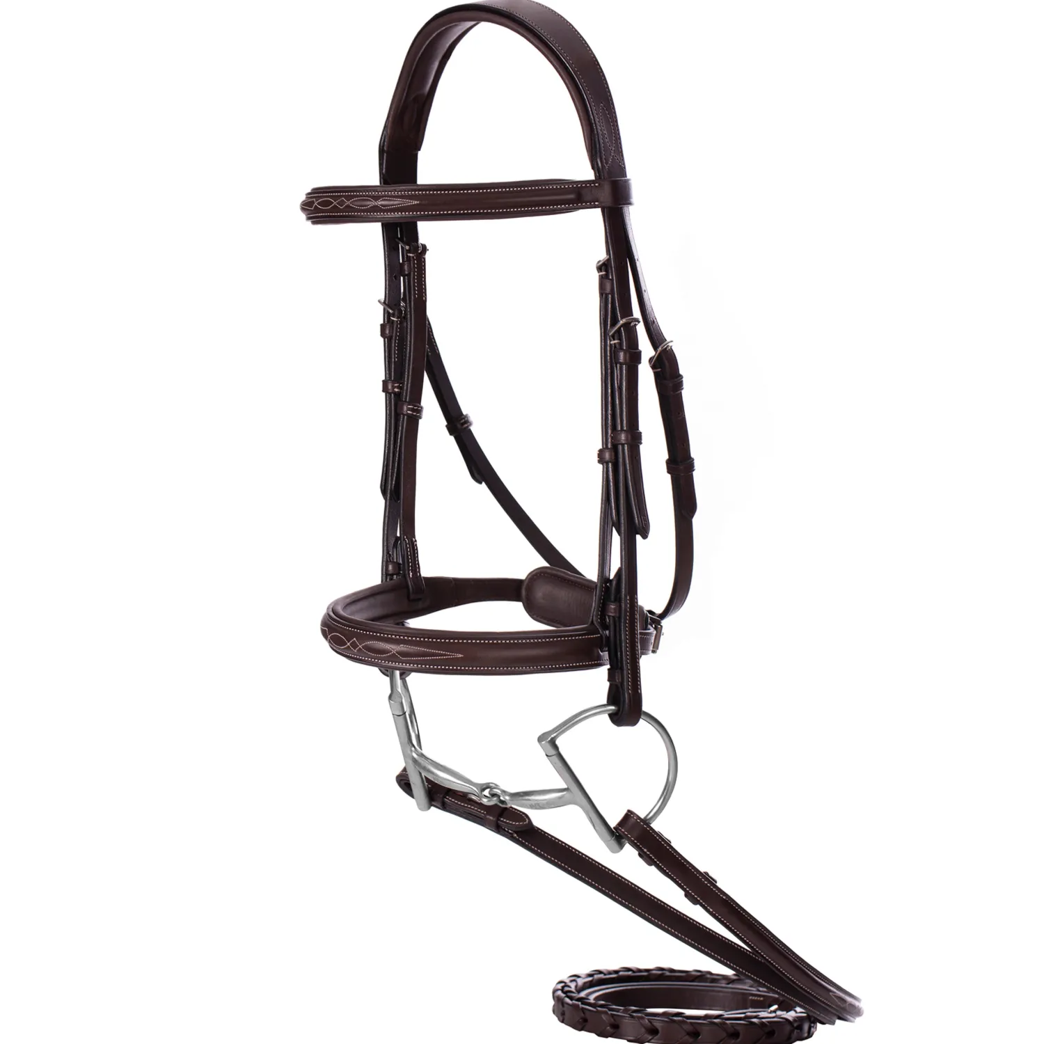 Clearance EQUINAVIA Valkyrie Fancy-Stitched Hunter Bridle & Reins Chocolate Brown
