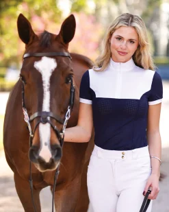 Hot EQUISITE Genevieve Short-Sleeve Show Shirt Midnight Blue
