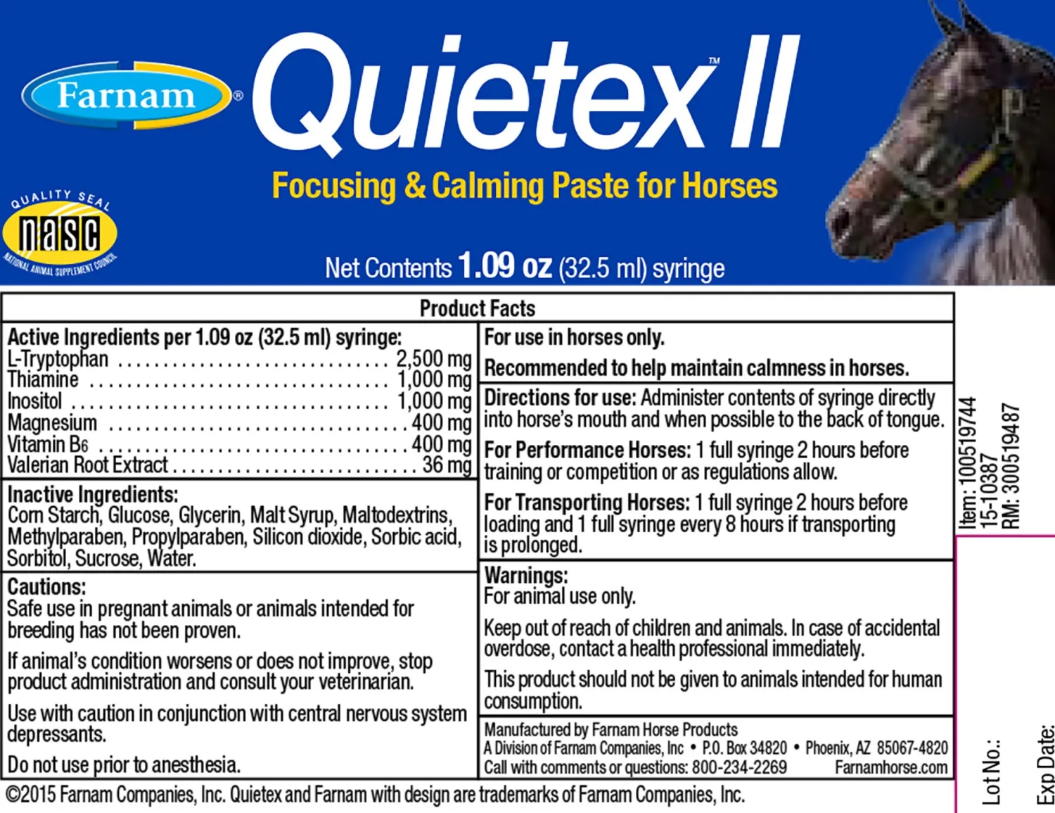 Clearance ANIMAL HEALTH INT Farnam® Quietex II™ Focusing & Calming Paste