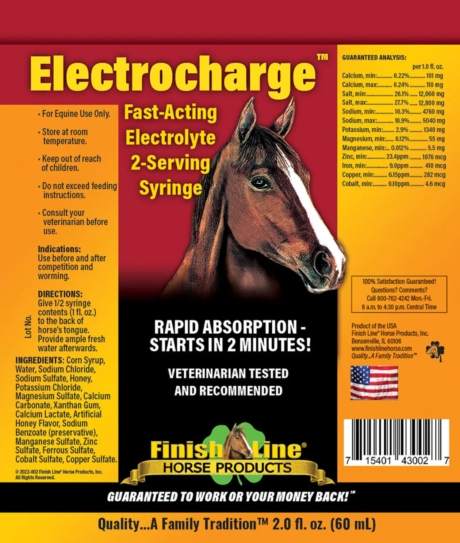 New ANIMAL HEALTH INT Finish Line® Electrocharge™ Fast-Acting Electrolyte Paste