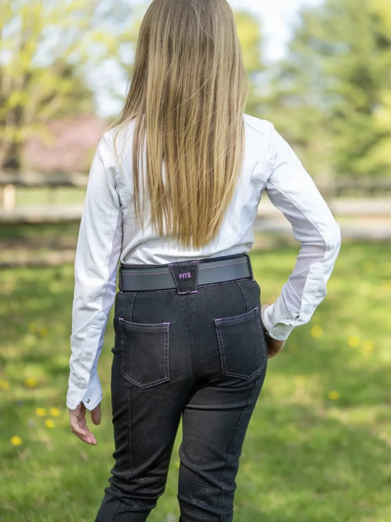 FITS RIDING FITS® Girls’ Denim Tread Knee-Patch Breech Onyx