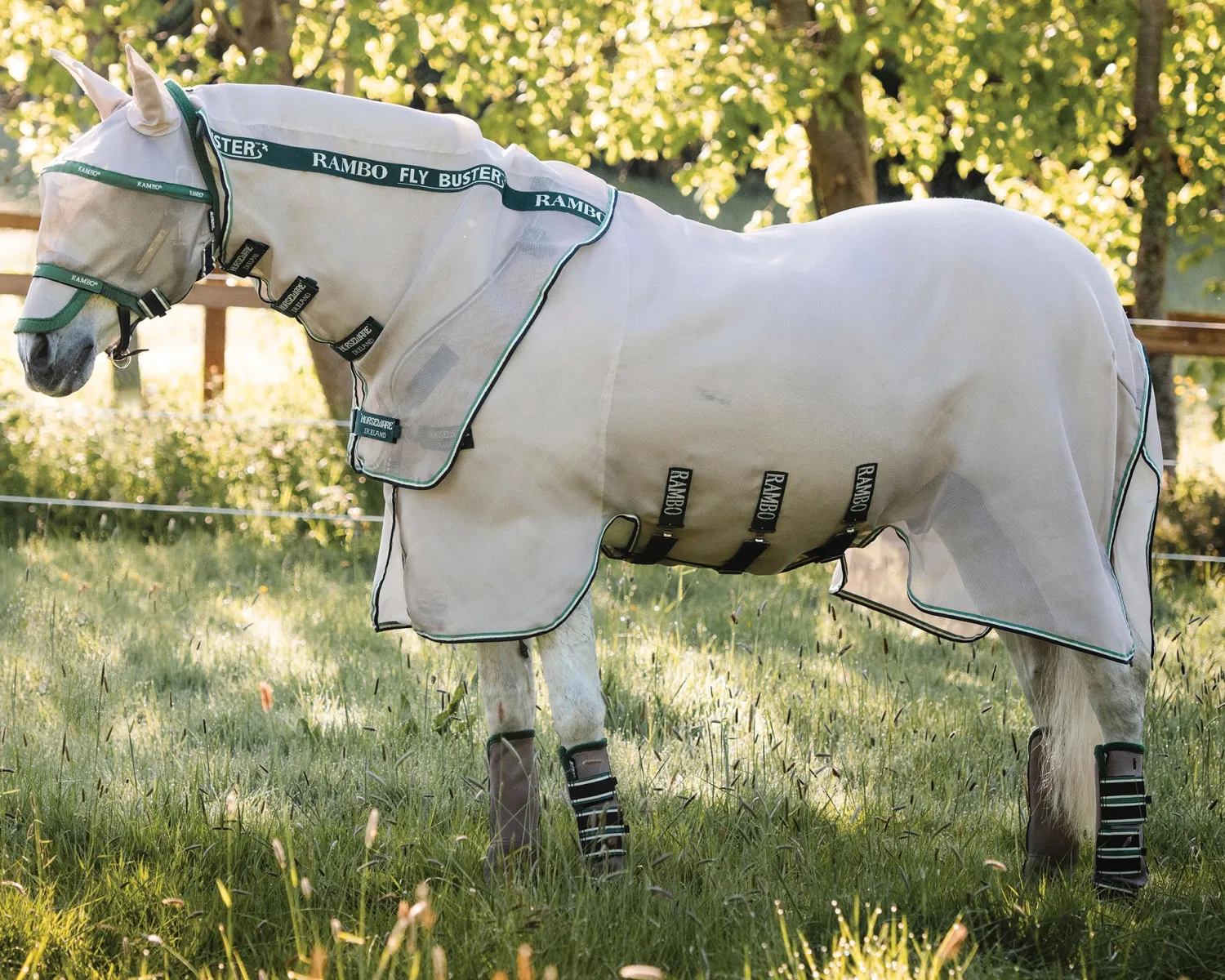 Outlet HORSEWARE ® Ireland Rambo® Fly Buster™ Fly Sheet with No-Fly Zone™ Oatmeal/Sage