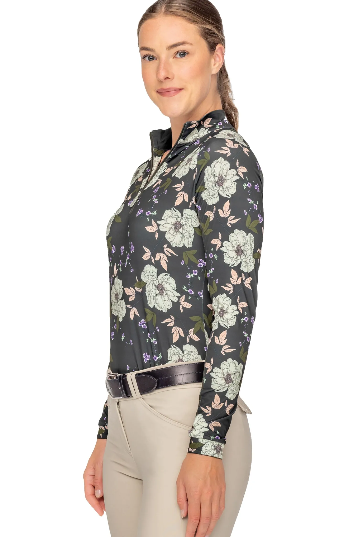 KASTEL DENMARK Ladies’ Gigi Quarter-Zip Long-Sleeve Shirt Slate Garden Rose