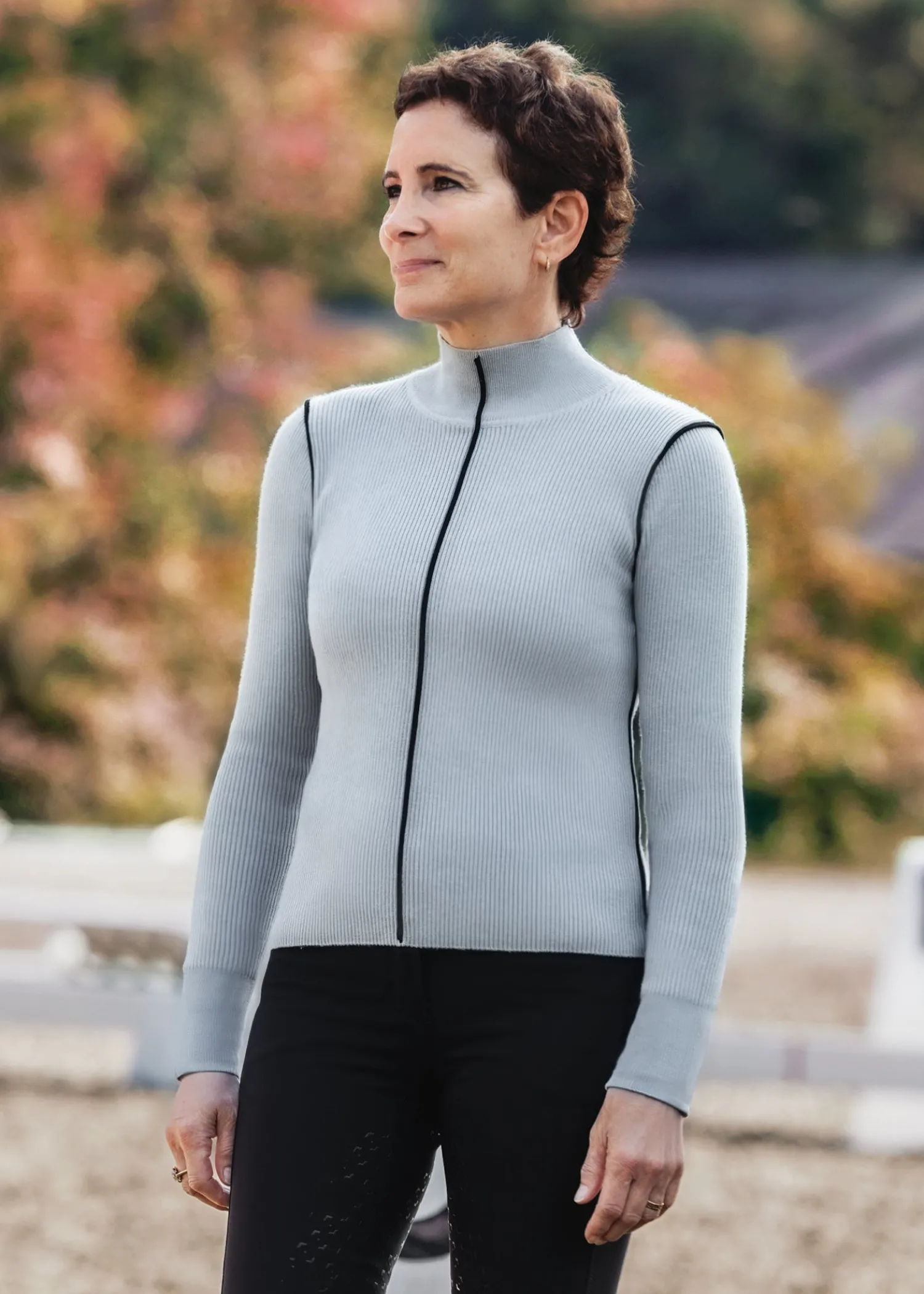 New KASTEL DENMARK Ladies’ Mock Neck Knit Sweater Dove/Black Piping