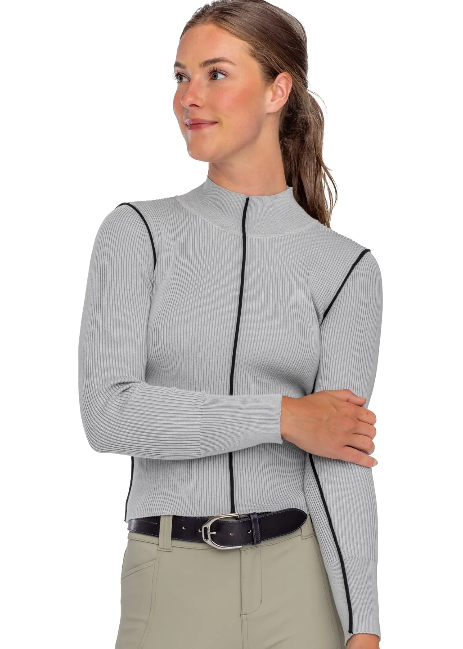 New KASTEL DENMARK Ladies’ Mock Neck Knit Sweater Dove/Black Piping