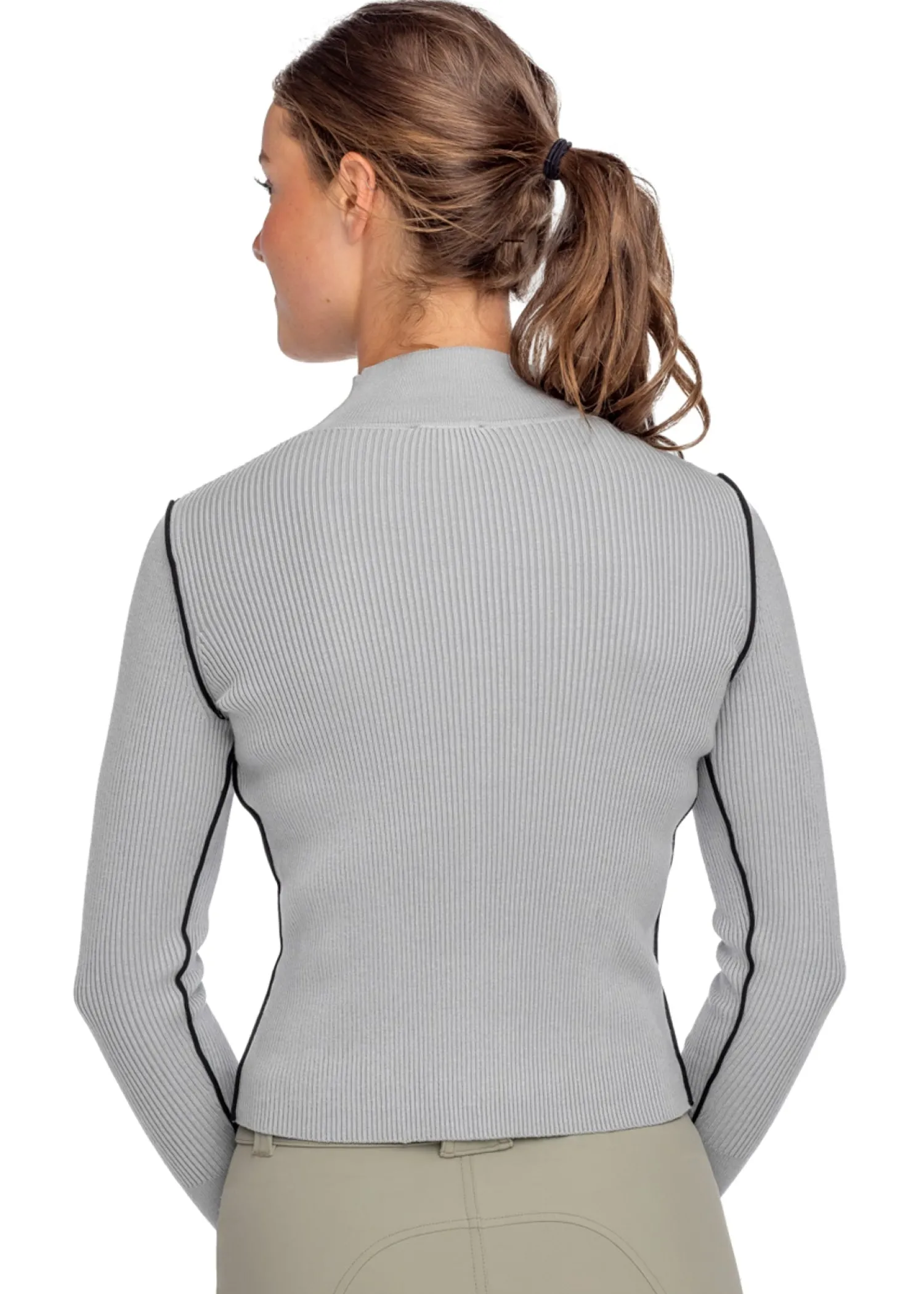 New KASTEL DENMARK Ladies’ Mock Neck Knit Sweater Dove/Black Piping