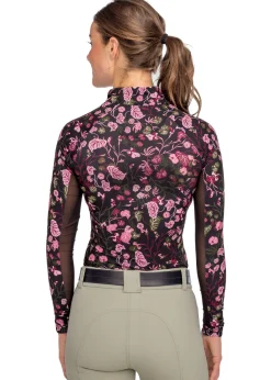 Discount KASTEL DENMARK Ladies’ Quarter-Zip Modern Begonias Long-Sleeve Shirt - "Briar" Black