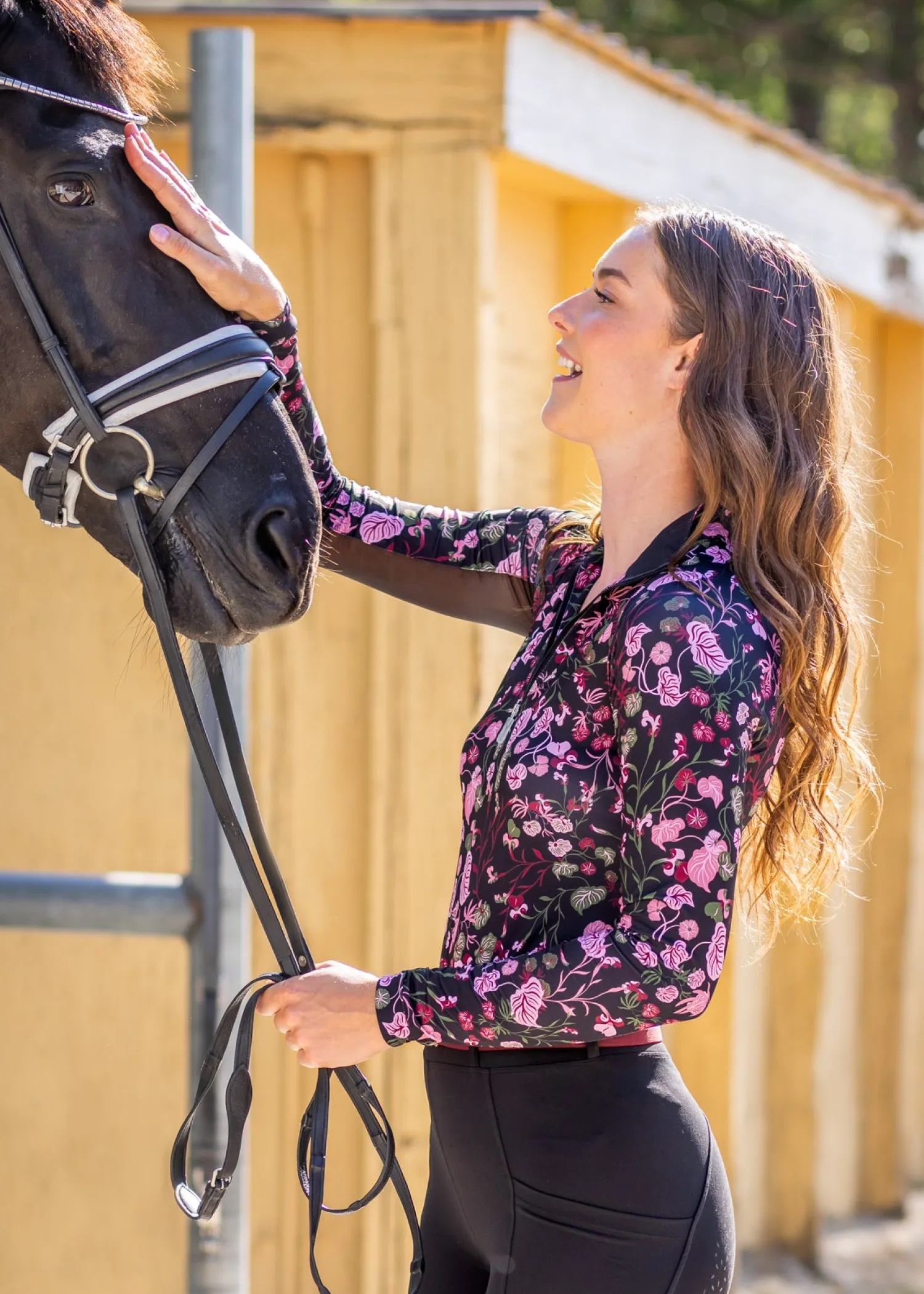Discount KASTEL DENMARK Ladies’ Quarter-Zip Modern Begonias Long-Sleeve Shirt - "Briar" Black