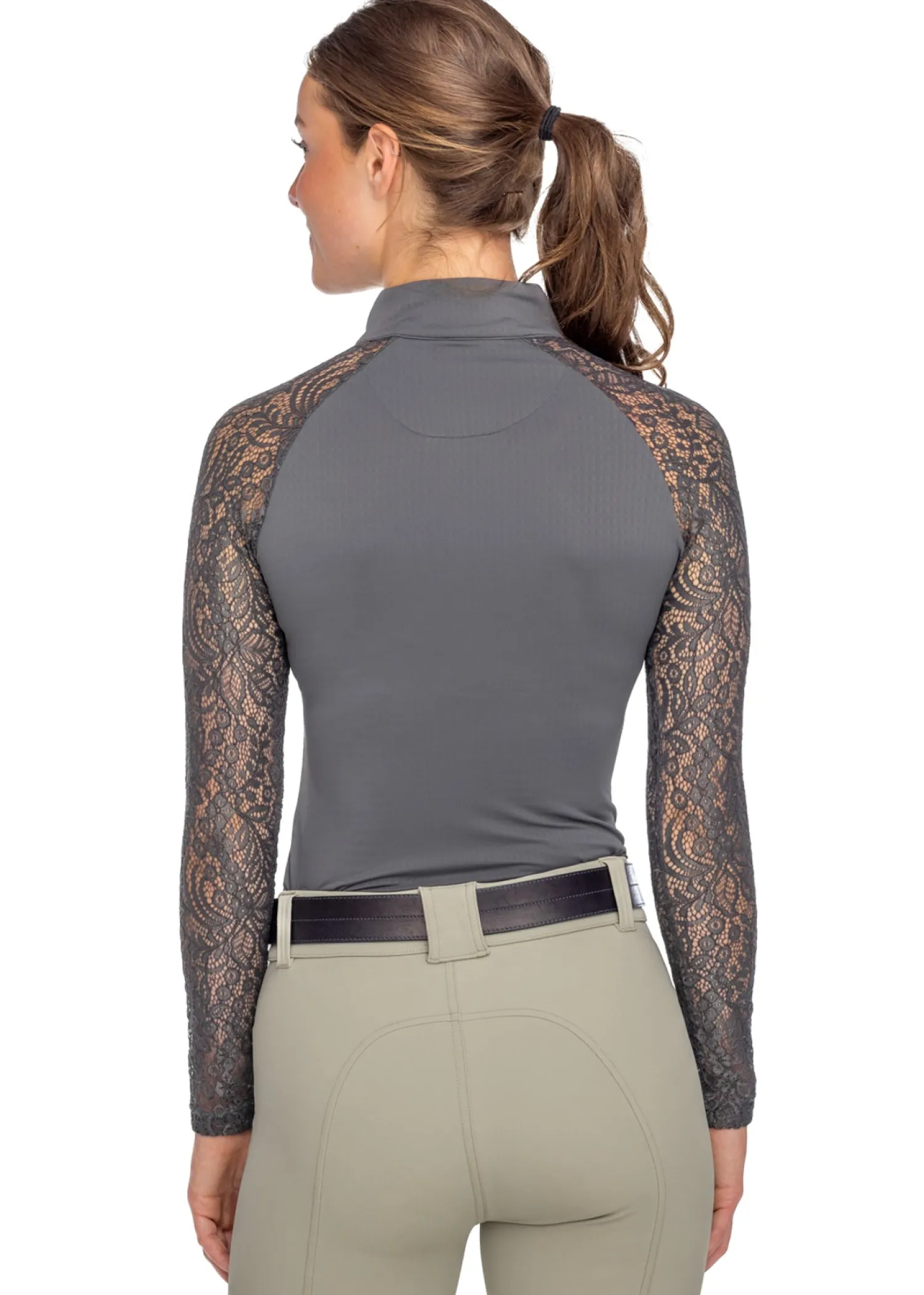 Sale KASTEL DENMARK Ladies’ Quarter-Zip Floral Lace Long-Sleeve Shirt - "Sutton" Slate