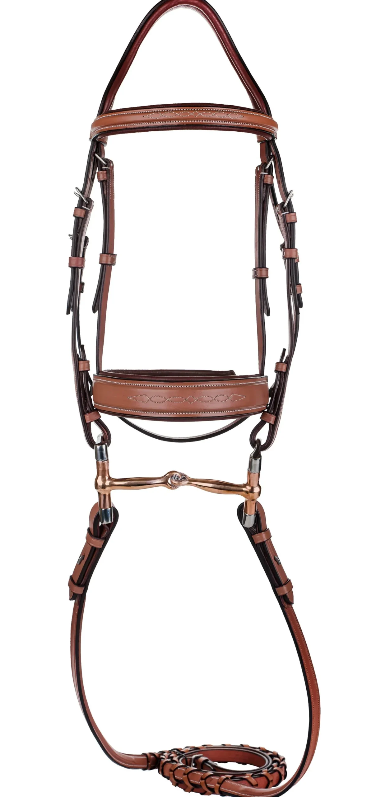 Clearance JPC EQUESTRIAN Laureate by Henri de Rivel Fancy-Stitched Bridle with Wide Caveson & Laced Reins Oakbark