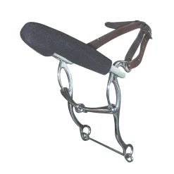 New PARTRADE Metalab Solid Joint Combination Bit with Neoprene Cover Noseband with Leather Straps Stainless Steel/Black