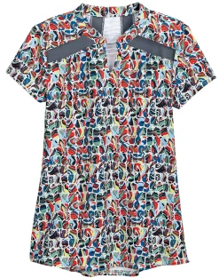 Best I APPAREL INT GROUP Noble Equestrian™ Ladies’ Erin Mandarin Short Sleeve Print Top Geo Swirl/Navy