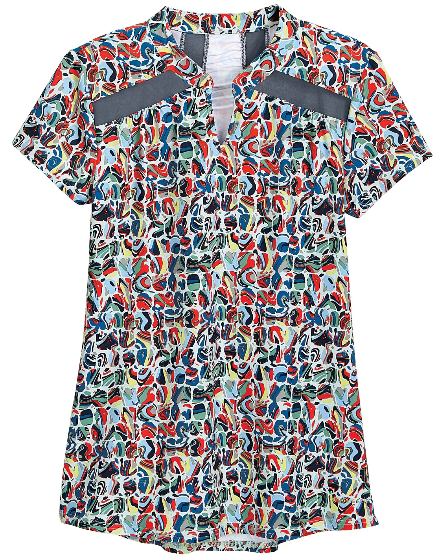 Best I APPAREL INT GROUP Noble Equestrian™ Ladies’ Erin Mandarin Short Sleeve Print Top Geo Swirl/Navy