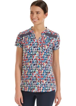 Best I APPAREL INT GROUP Noble Equestrian™ Ladies’ Erin Mandarin Short Sleeve Print Top Geo Swirl/Navy