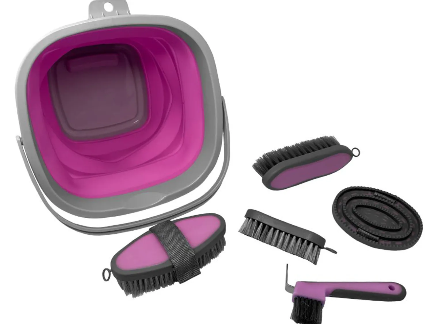 New SHILOH STABLES TACK 5-Piece Grooming Kit with Collapsible Bucket