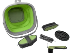 New SHILOH STABLES TACK 5-Piece Grooming Kit with Collapsible Bucket