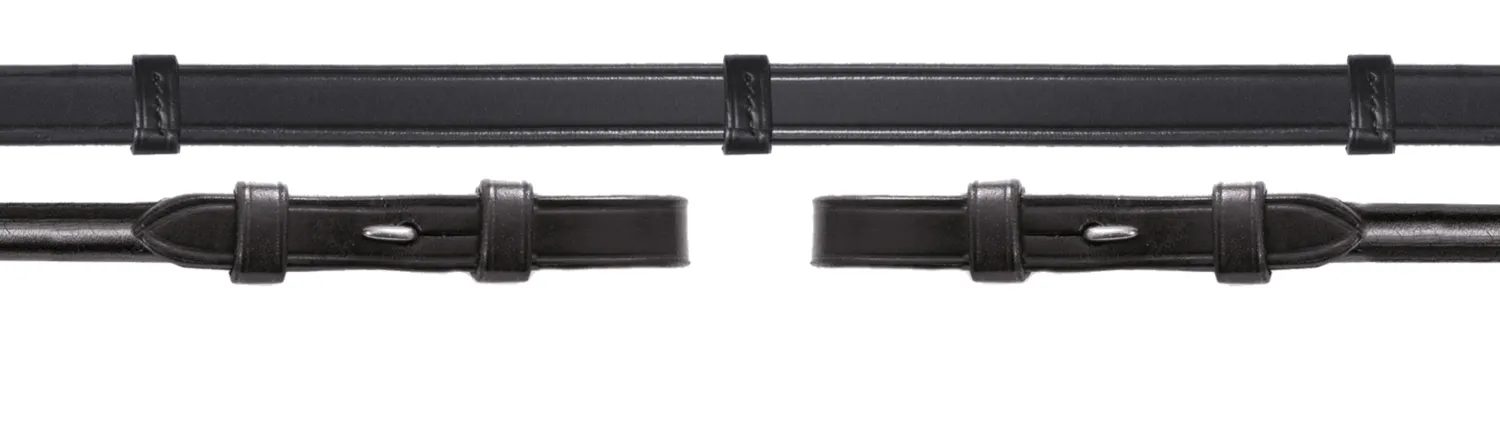 Outlet SCHOCKEMOEHLE N.A. Schockemöhle Rolled Leather Reins with Hand Stops Black/Silver