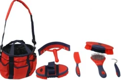 Outlet SHILOH STABLES TACK Showman® 6-Piece Soft Grip Grooming Kit with Nylon Bag