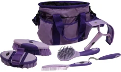 Outlet SHILOH STABLES TACK Showman® 6-Piece Soft Grip Grooming Kit with Nylon Bag