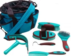 Outlet SHILOH STABLES TACK Showman® 6-Piece Soft Grip Grooming Kit with Nylon Bag
