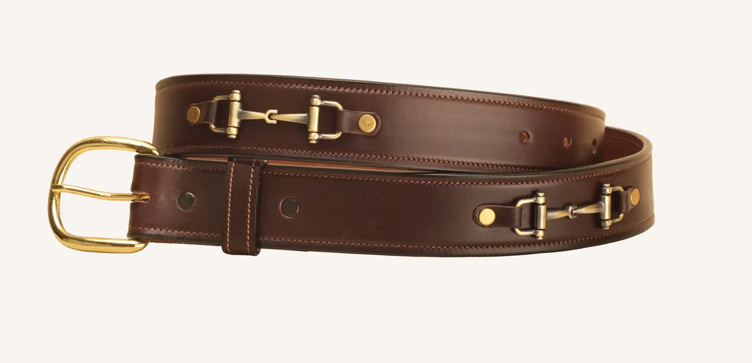 Hot TORY LEATHER 1 1/2" Belt with Nickel Snaffle Bits