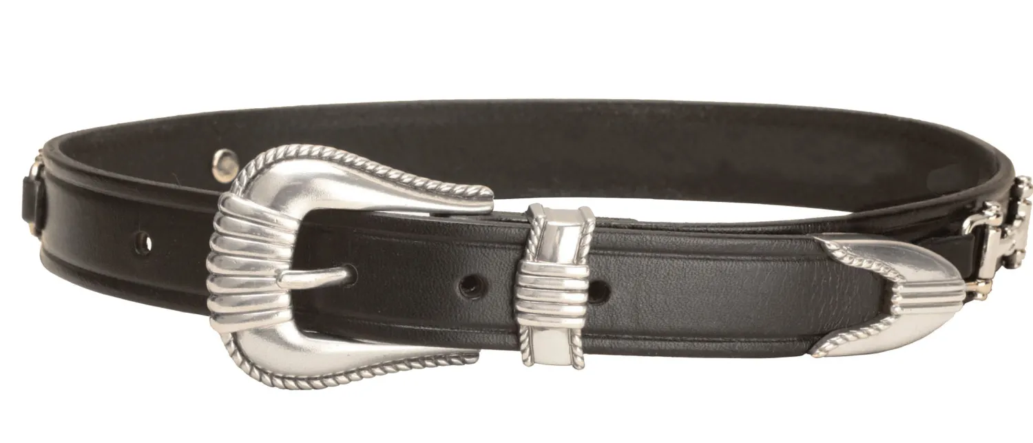 Sale TORY LEATHER Belt with Bits and Silver-Colored Three-Piece Buckle Set Black