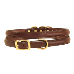 TORY LEATHER Round-Raised Dog Collar with Nameplate Space Havana
