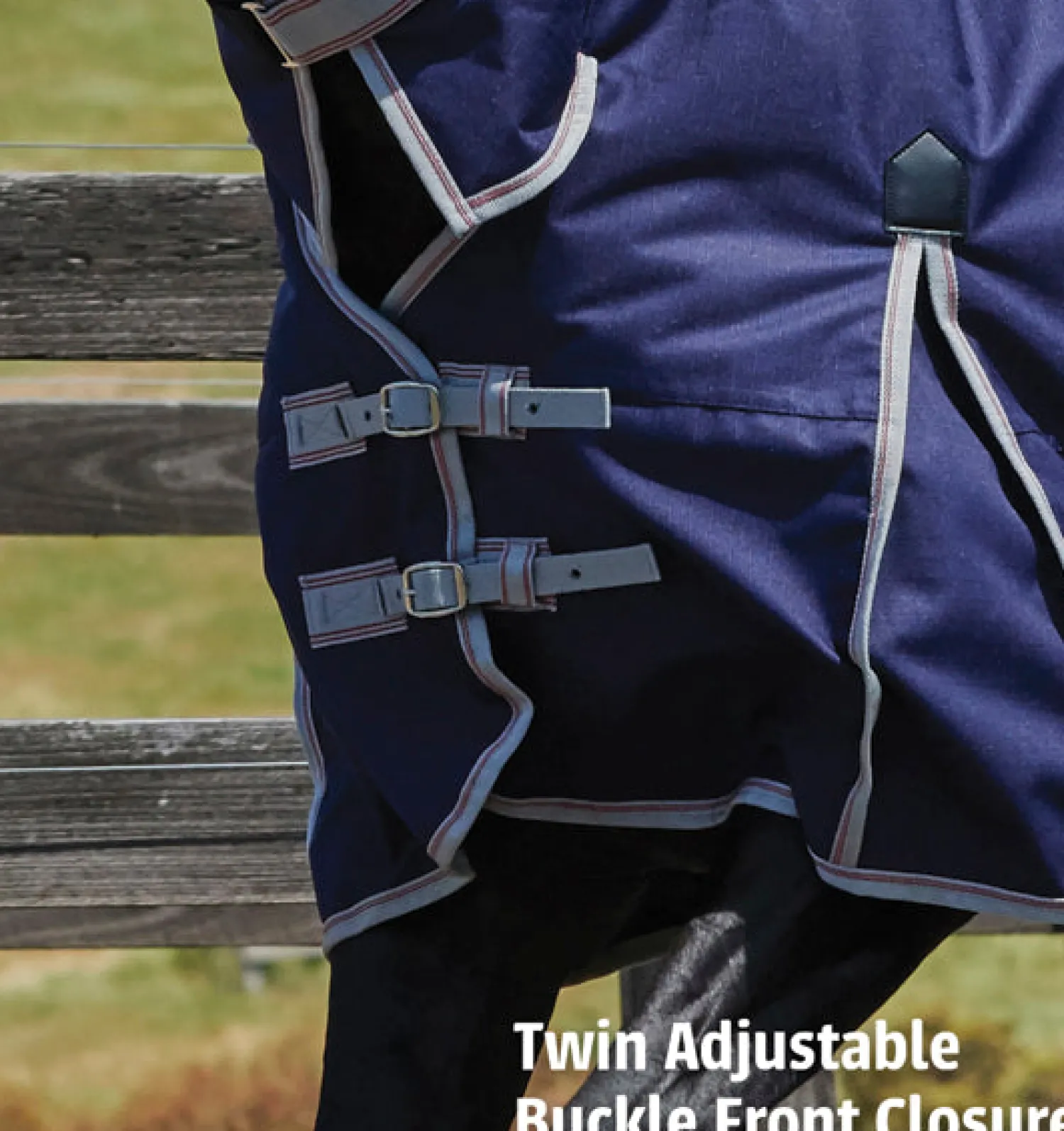 New WEATHERBEETA ® ComFiTec™ Essential Combo Neck Medium-Weight Turnout Blanket Navy/Silver/Red